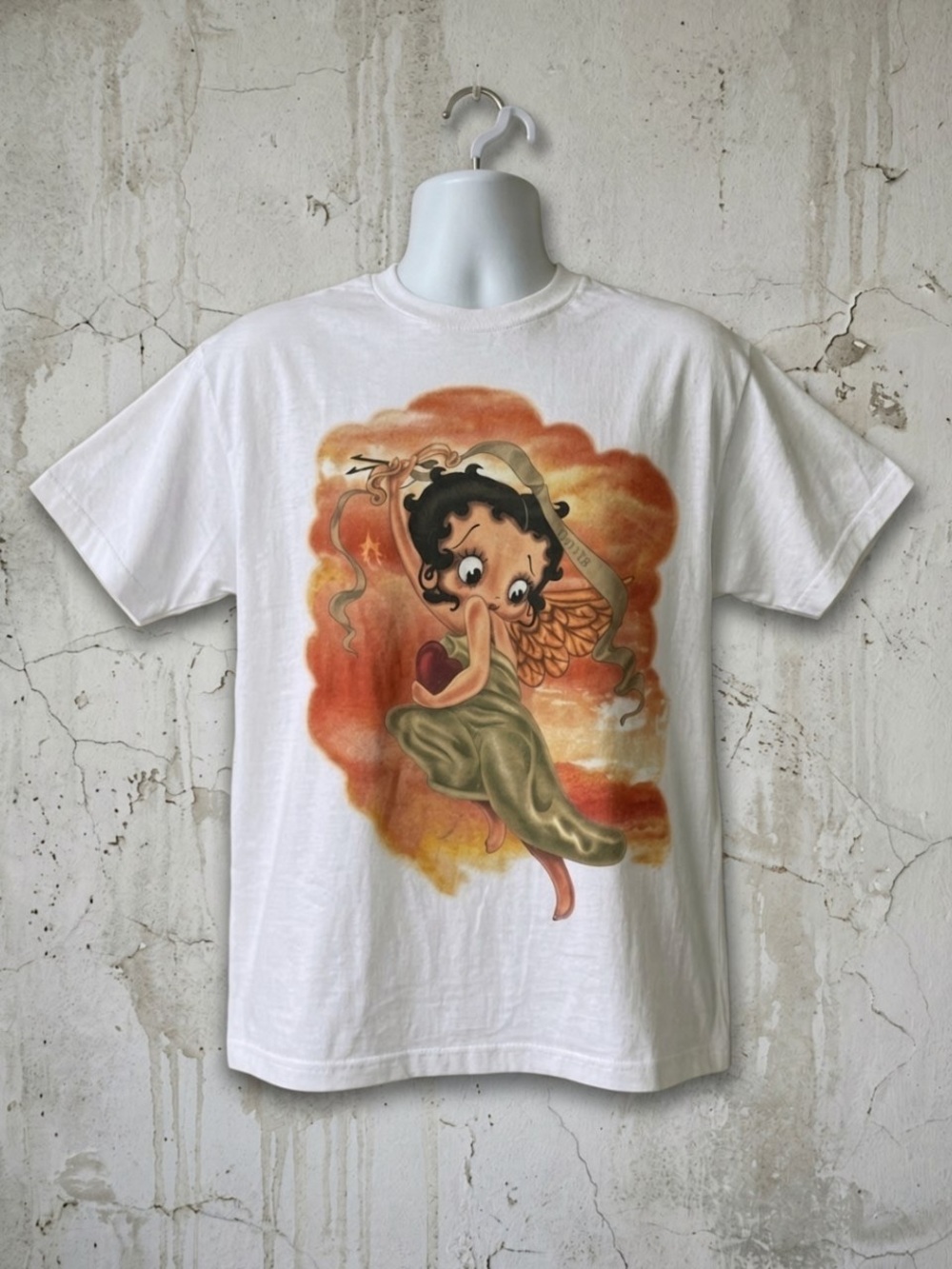 Betty Boop Angel Heart Sunset Graphic T-Shirt Gildan 5000 Cotton Women Tee